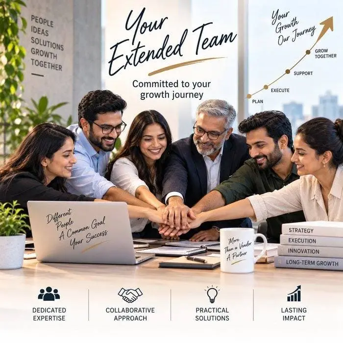 Your Extended Team: colleagues joining hands together, committed to your growth journey from planning and execution to ongoing support