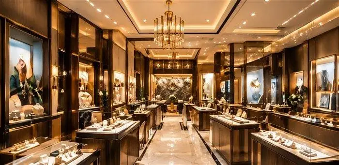 Spacious multi-aisle luxury jewellery showroom