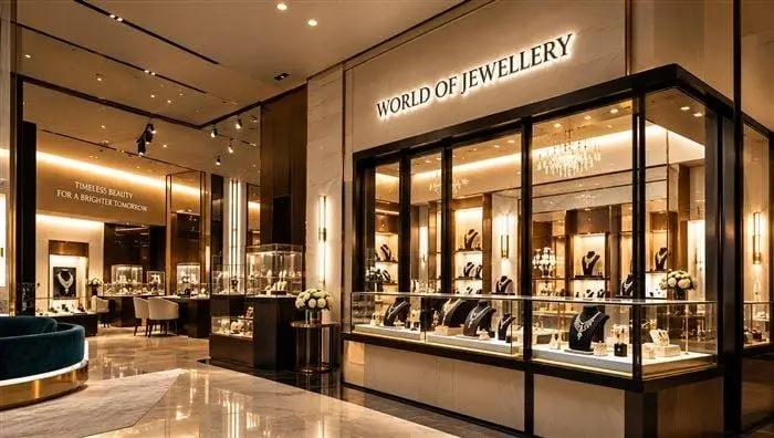 Elegant single jewellery storefront reading World of Jewellery