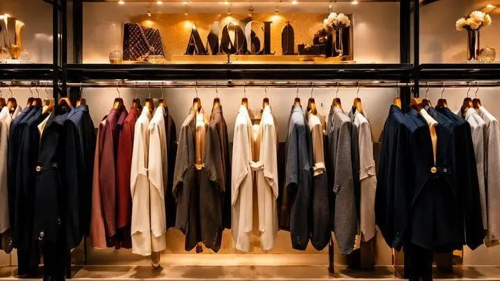 Racks of tailored coats and jackets in an upmarket apparel store
