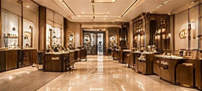Elegant multi-aisle jewellery showroom interior